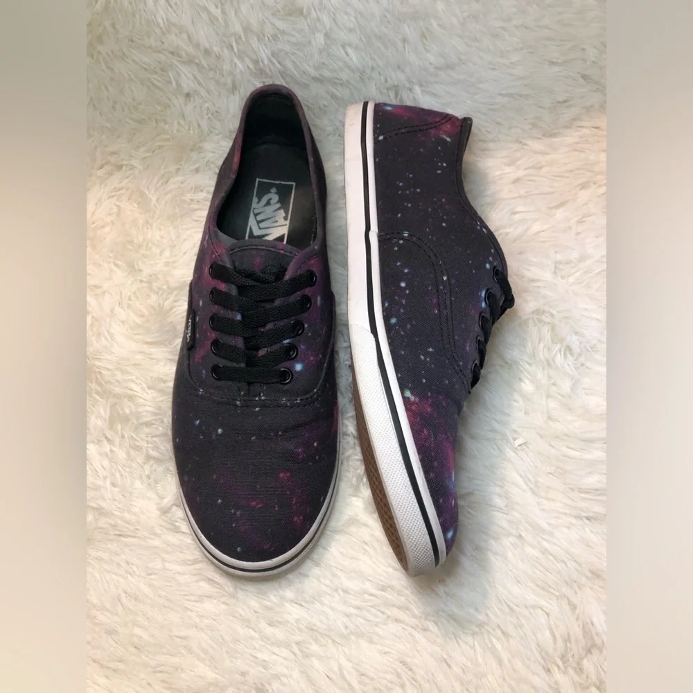 Vans Men's/ Women’s Cosmic Black and Purple Sneakers size 8.5 M and 10 W.